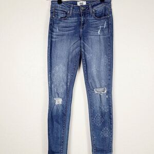 Paige Verdugo Ultra Skinny Jeans 27 Blue Distressed Low-Rise Boho Flower Print